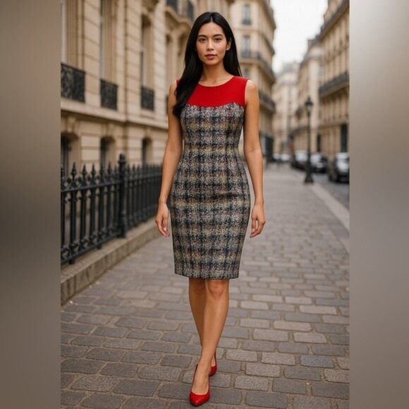 Carolina Herrera Sleeveless Tweed Sheath Dress Black/White/Grey Size 2 Elegant - Picture 1 of 16